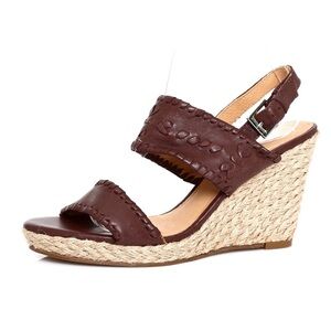 Jack Rogers Vanessa Leather Espadrille Wedge Sandal Brown Size 7.5